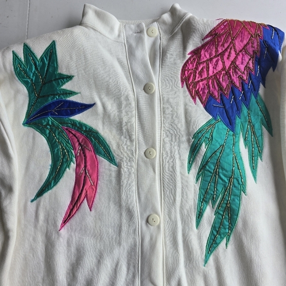 VTG 80's Beaded Sweater Women Large Mixed Print Art To Wear Boho Exellent - Picture 10 of 16